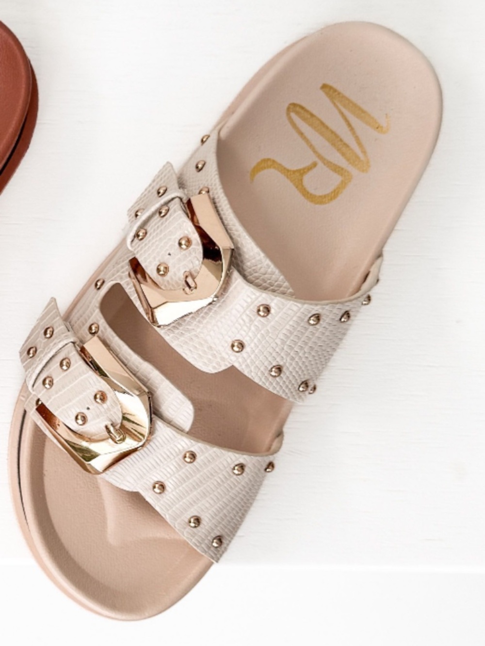 Western Style Double Buckle Cork Footbed Sandal Creamy White 8